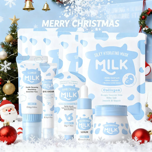 MilkiWay - 10PCS Milk Nourish Skincare Set Face&Hand Dual Care - Brightening Eye Cream BB Cream Pore Cleansing Gentle Deep Hydration Christ